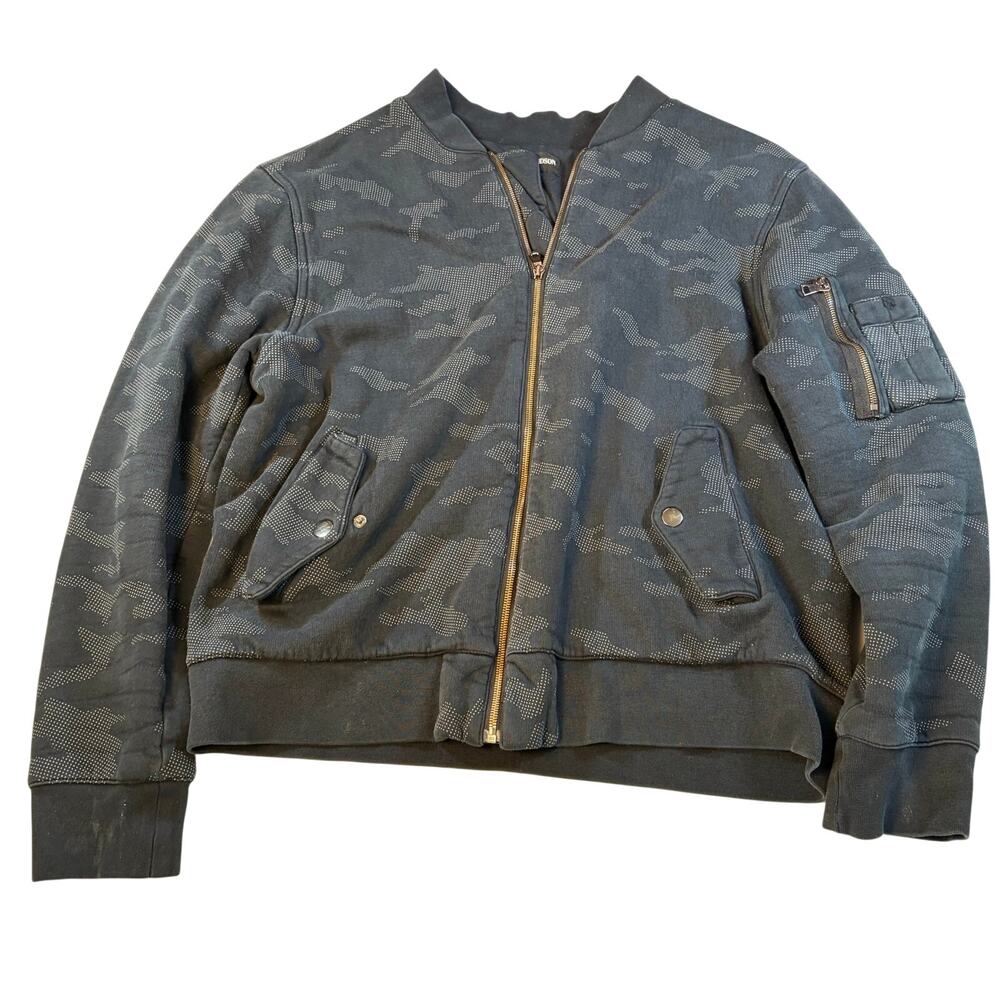 Hudson mens navy camo print bomber jacket. Size XL. shacket heavyweight full zip